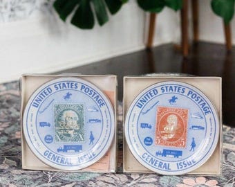 Set of 2 Royal Hall Chateau U.S. Postage Plates Gibson Collectors Guild 1st 2nd