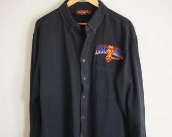 Vintage Iron Horse Saloon Button-Up Shirt | Black Long Sleeve Embroidered Biker Bar Top | Sturgis Motorcycle Rally | Size Medium