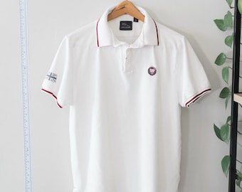 Jaguar Car 2000’s Polo Shirt RARE Mens M White Crest Logo Union Jack Sleeve Auto