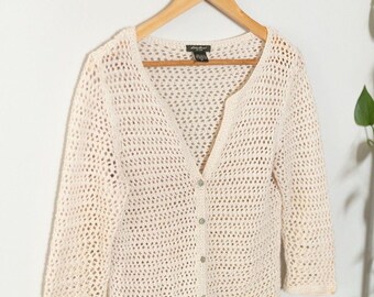 Suéter cárdigan de punto abierto Eddie Bauer vintage de los años 90 para mujer, talla M, algodón de Hong Kong
