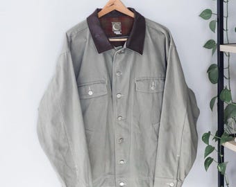 Moonlight Graham Canvas Barn Coat XL Leather Collar Plaid Lined Work Jacket
