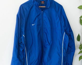 Chaqueta cortavientos Nike Team Blue vintage de los años 90 para hombre, grande, con forro de malla y cremallera completa