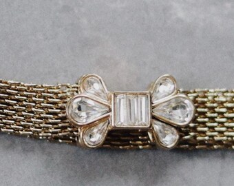 Vintage Fossil Gold-Tone Mesh Bracelet with Crystal Bow Detail | Magnetic Closure