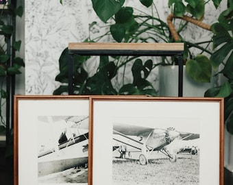 Vintage Aviation Photos on 1960s Kodak Paper | Spirit of St. Louis + Avro Avian | Set of 2 Framed Black & White Prints | Home Office Decor