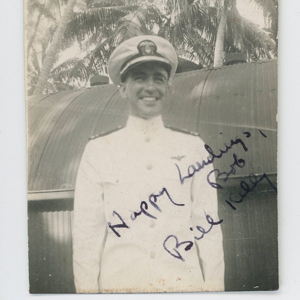 Happy Landings : 1940's Captain Smiling In Uniform John Hamm Look-A-Like Candid Snapshot Vintage Vernacular Photo Navy Naval Officer