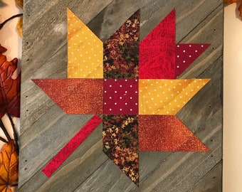 Fall Leaf, Barn quilt block,fabric wood quilt block,fall wood quilt block,barn quilt wall art,wooden quilt,autumn wood decor,farmhouse decor