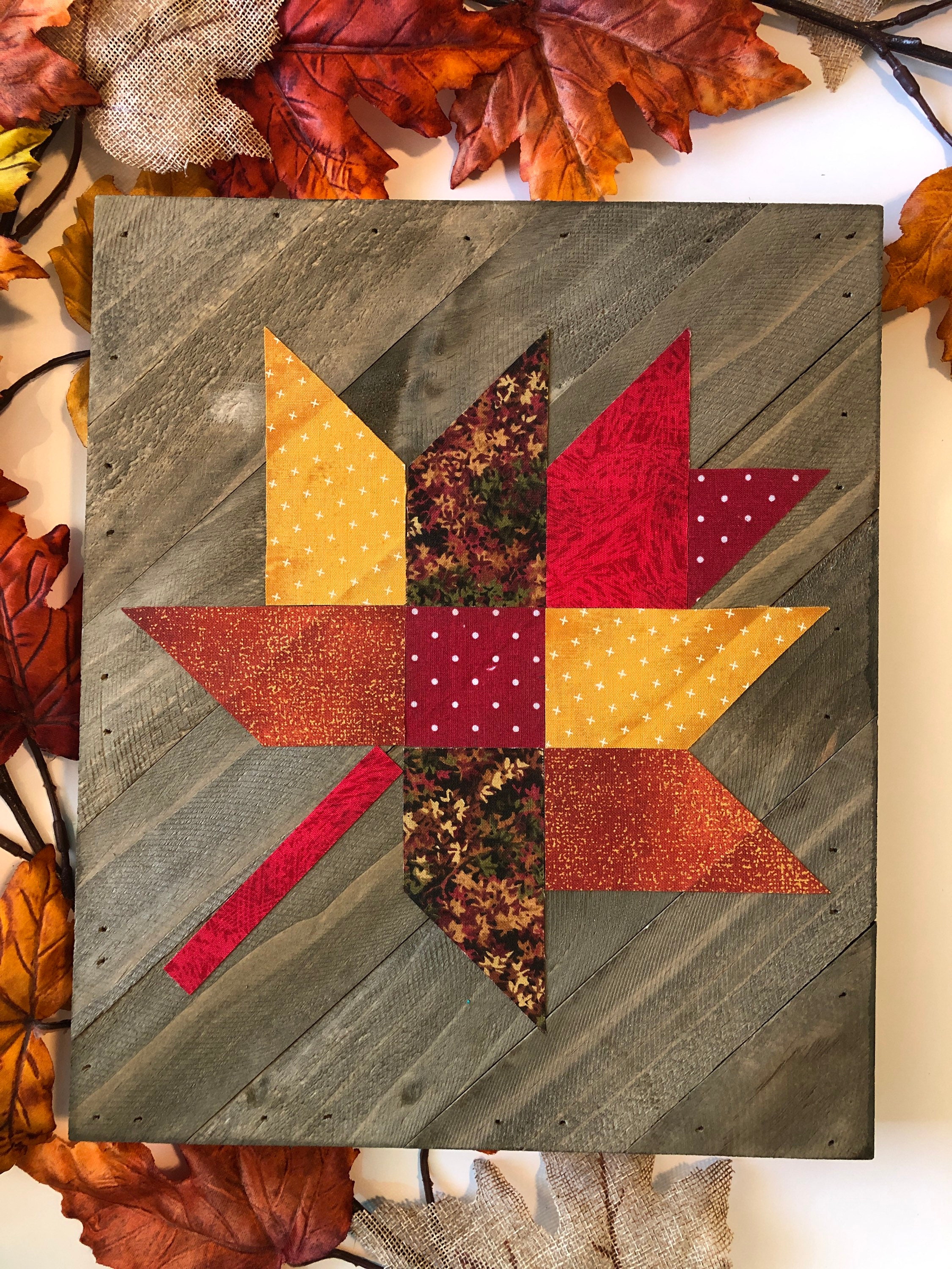 Fall Leaf Barn quilt blockfabric wood quilt blockfall wood Etsy