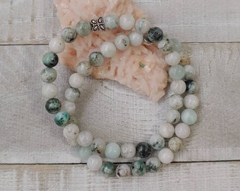 Rare Green & White Mariposite Bracelet for Heart Healing, Transformation, Love, and Balance | Heart Chakra Bracelet with Butterfly Bead
