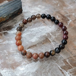 Root Chakra Crystal Bracelet for Grounding, Healing, Balance, Safety, Earth Connection | Jasper, Tourmaline, Garnet, Petrified Wood & More