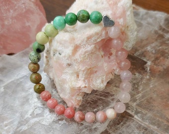 Heart Chakra Bracelet for Emotional Balance, Stability, Healing, Compassion, Empathy | Variscite, Unakite, Thulite, Pink Opal, Rose Quartz