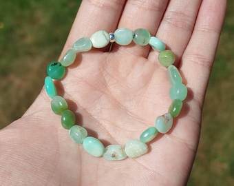 Pulsera de crisoprasa australiana de alta calidad, cuentas de pepita de 6-8 mm / felicidad, chakra del corazón, equilibrio, fuerza interior, curación emocional
