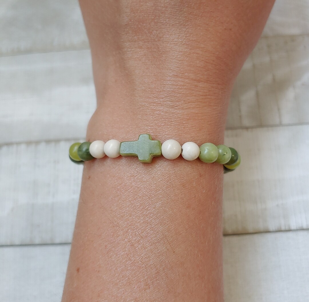 Connemara Marble Bracelet From Ireland With Cross | Green Serpentine ...