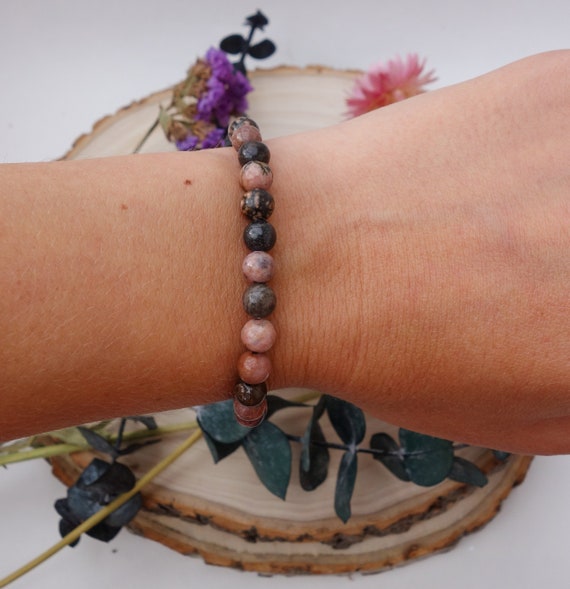 Peruvian Rhodonite Beaded Bracelet, 6mm | Heart Chakra, Compassion, Love, Self-Esteem, Grounding, Connection