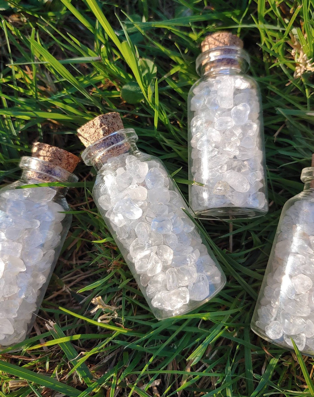 1 Clear Quartz Filled Glass Bottle With Cork Stopper, 20ml Quartz Chips