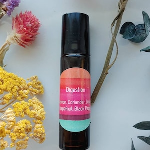 Digestion Essential Oil Roller| Custom Essential Oils Blend for Digestive Support & Bloating| Infused with Black Obsidian Crystal Chips