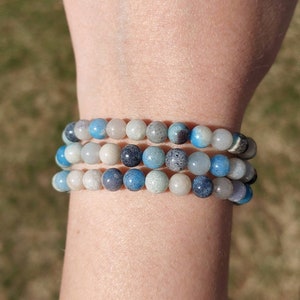 Rare Trolleite Bracelet, 6mm Blue & White Trolleite from Brazil | High Vibrational Stone of Wisdom, Spiritual Awakening, Intuition, Clarity