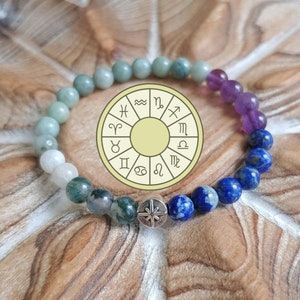 Pulsera de carta natal personalizada para amantes de la astrología, 6 mm / Pulsera de carta natal con cuentas de cristal genuinas de alta calidad y descripción
