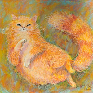 Ginger Cat Original Öl-Pastell-Gemälde: Lustiges Tier Wandbild (14x14.5)