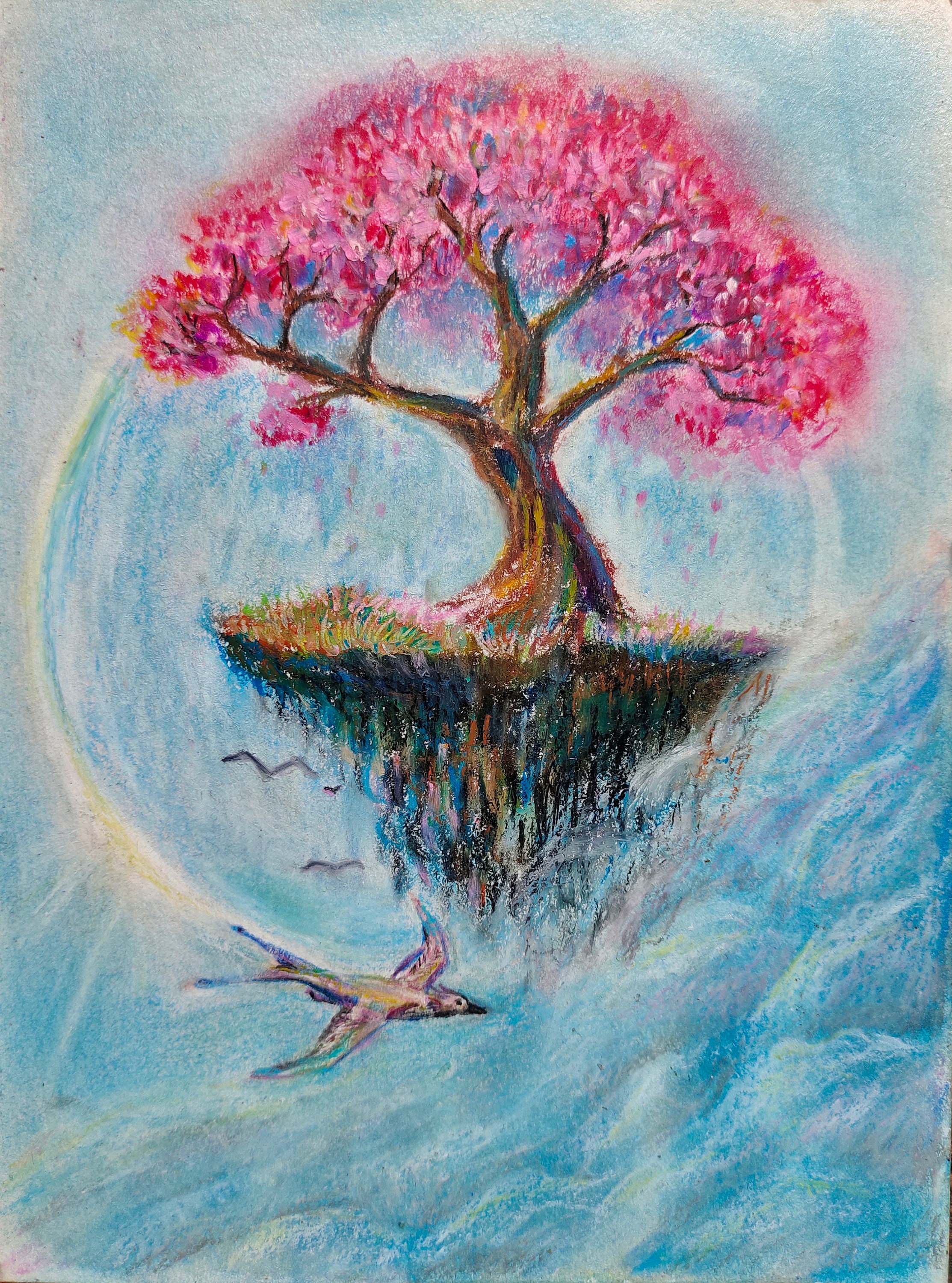 Life Tree Painting Landscape Original Painting Blooming Tree