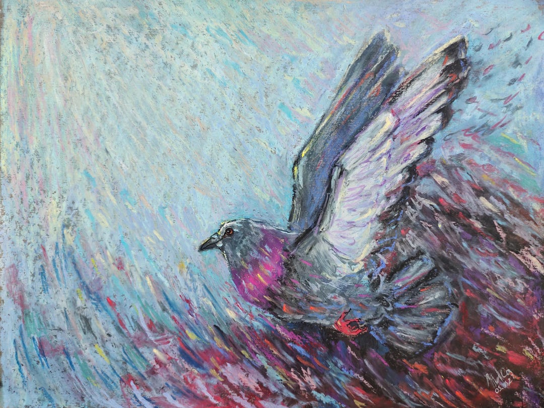 Flying Dove Original Oil Pastel Painting: Bird Art (13x10) - Etsy