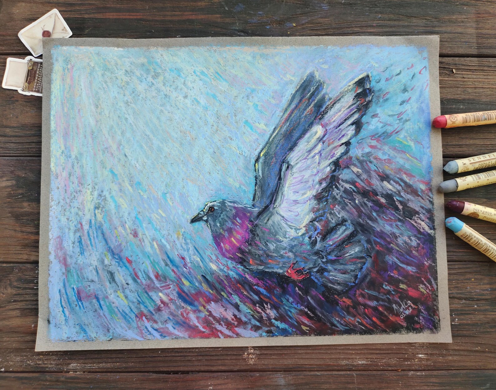 Flying Dove Original Oil Pastel Painting: Bird Art (13x10) - Etsy