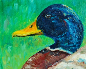 Miniature Wild Duck Oil Painting: Original Bird Art (6x6)