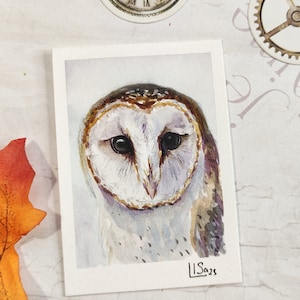 ACEO Karte Aquarell ACEO Schleiereule Miniatur Malerei Eule Sammlung Herbst Decor Wall Art 2,5 NA 3,5 von ArtStudiaLisa