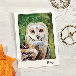 Effraie des clochers ACEO Carte Aquarelle Peinture ACEO Original Owl Collection Miniature Peinture Cadeau Owl lovers Wall Art 2.5 par 3.5 par ArtStudiaLisa