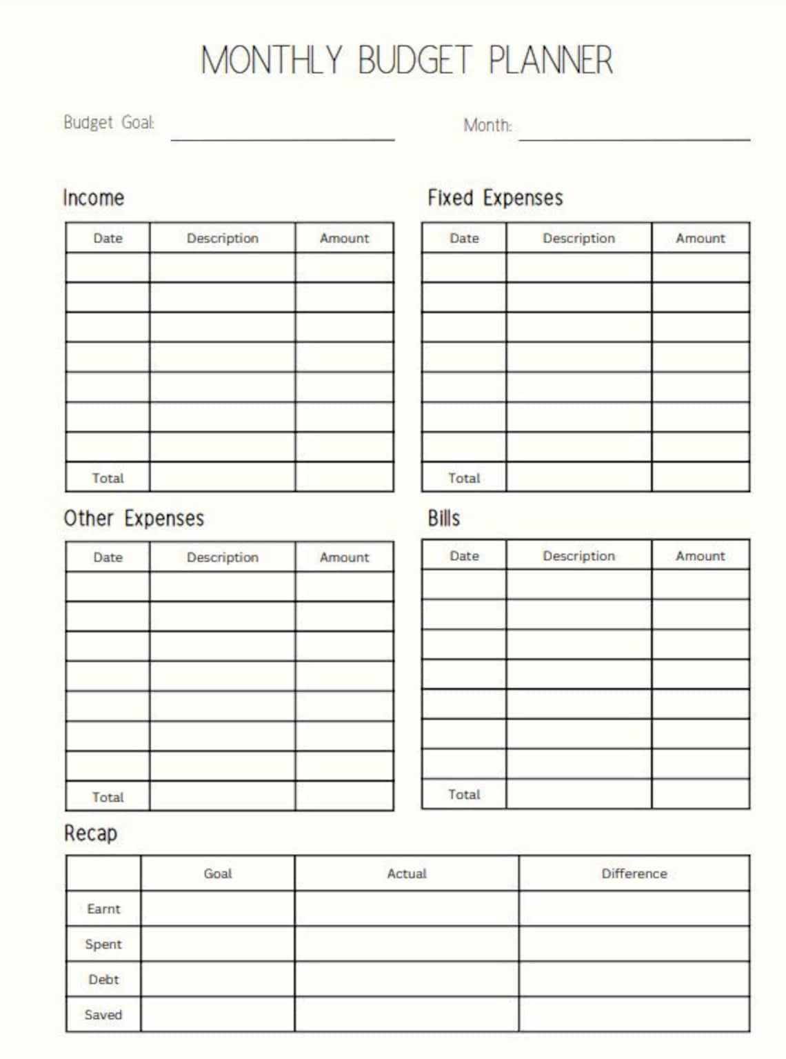 Printable Monthly Budget Planner Budget Template Finance Planner Printable Monthly Budget Planner Budget Template Finance Planner