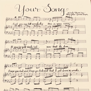 Your Song van Elton John Handgeschreven bladmuziek