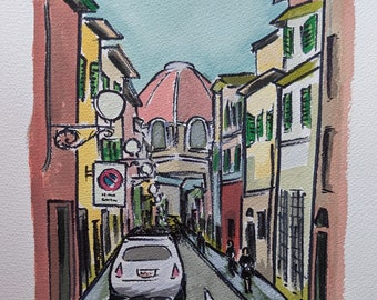 Original Acryla Gouache and Ink: Florence