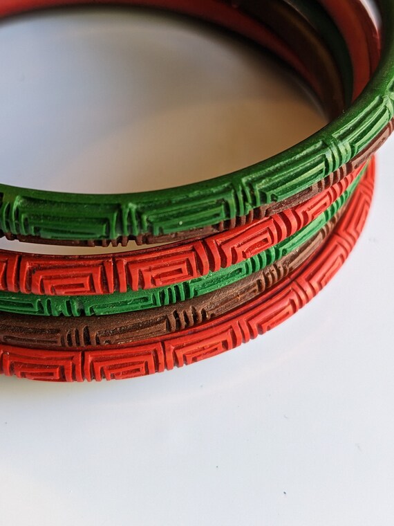 Vintage Cinnabar Chinese Carved Lacquer Bracelets… - image 3