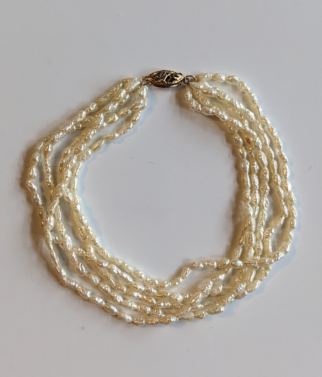 Vintage JCM Jacmel Mauritius Genuine Rice Pearl Bracelet With 14K Clasp