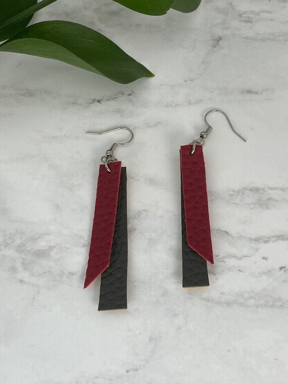 Leather Earrings Lightweight Leather Dangle Earrings Minimalist Silver Gray Maroon Gift for Her Birch Wild Etsy