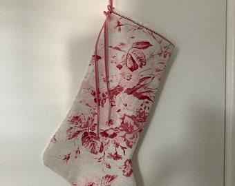 CABBAGES AND ROSES Designer Fabric Christmas Stocking Made To Order Constance Raspberry Velvet and Lace Trim