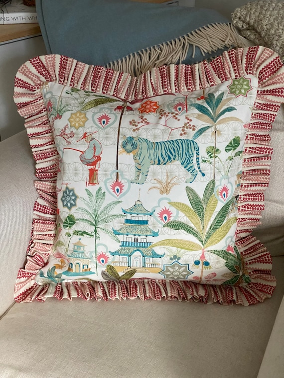 TIGER BLUE DESIGNER Fabric Totty Red and Pink Frilled Cushion Cover 45cm  Made To Order