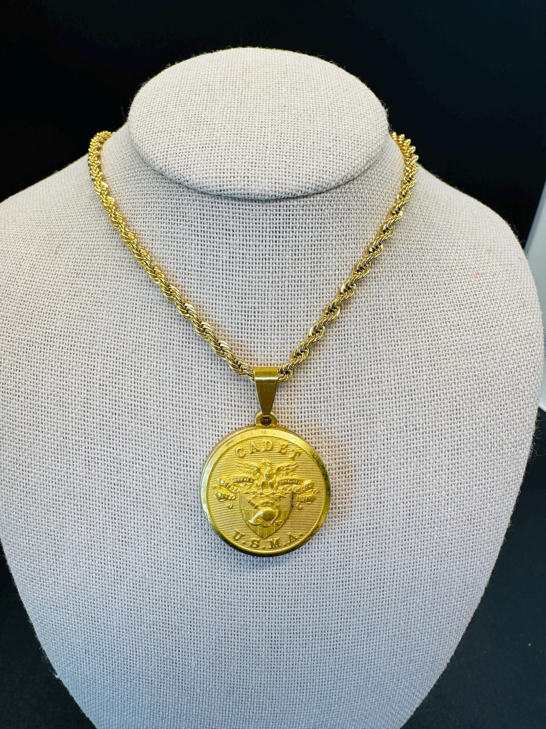 Large West Point Button Pendant on a Thick Rope Chain - Etsy