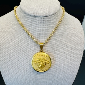 Large West Point Button pendant on a thick rope chain
