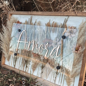 Boho Floral Nursery Name Sign, Boho Decor, Name Sign, Acrylic Overlay, Oak and Ko Designs, Nursery sign, boho