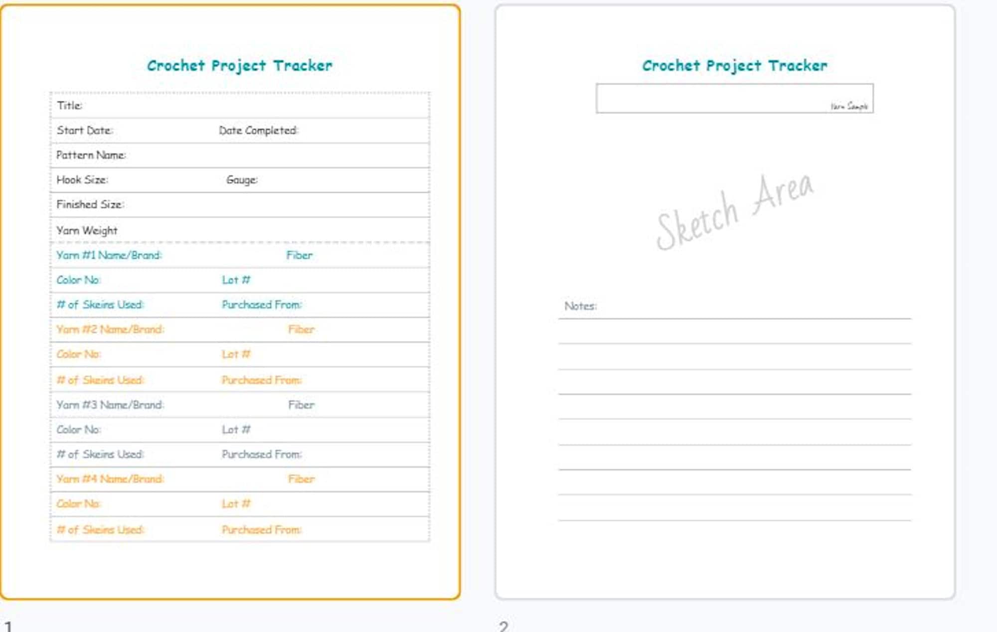 Crochet Project Tracker Sheet PDF Digital Download 8 1 2 Etsy