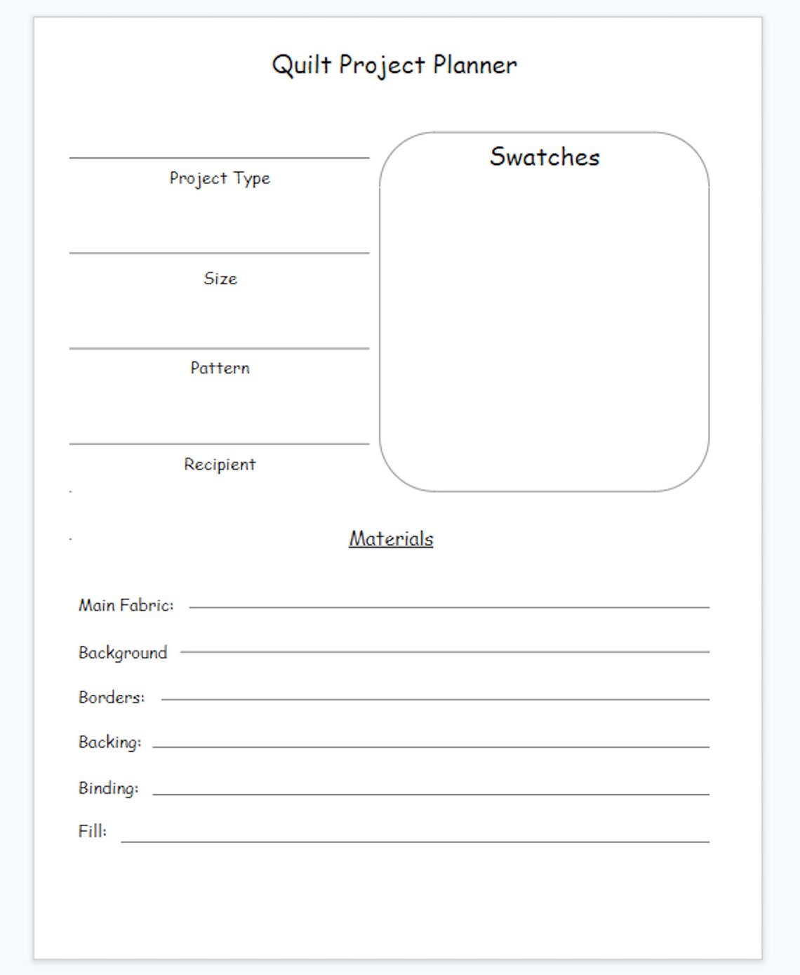 Quilt Project Planning Sheet PDF Digital Download 8-1/2 X 11 With Grid ...