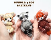 BUNDLE 3 Crochet patterns Red Panda Raccoon Cat amigurumi pdf crochet patterns cat raccoon pattern by NansyOops