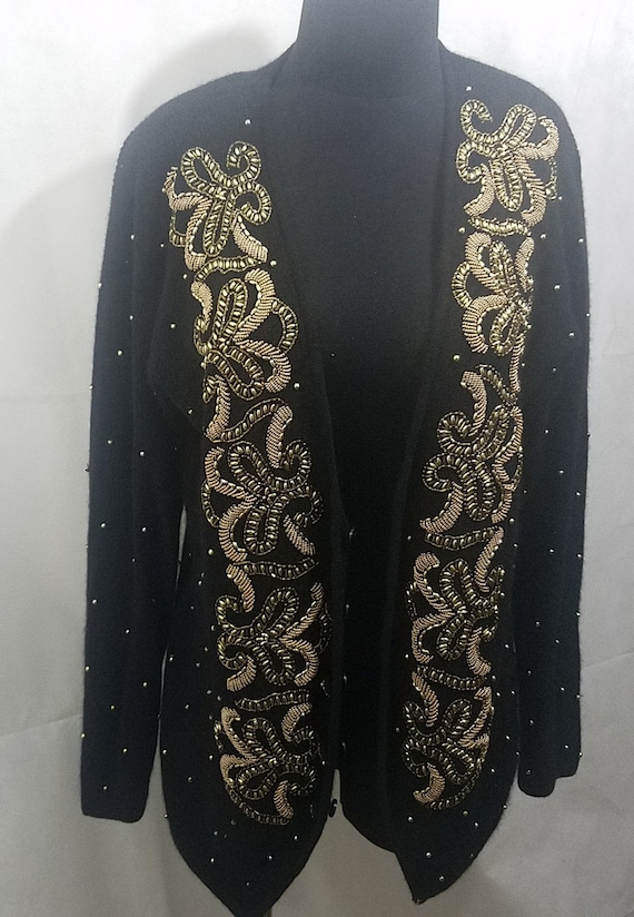 Vinatge Black and Gold Sequin Lambswool Cardigan