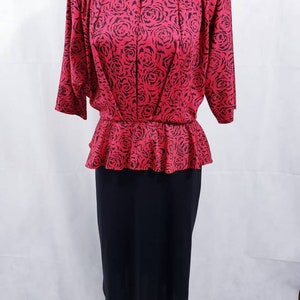 Jenny Red and Black Peplum Dress Vintage 80s