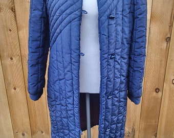 Retro Mid Length Blue Vintage Puffer Jacket Coat 80s 90s