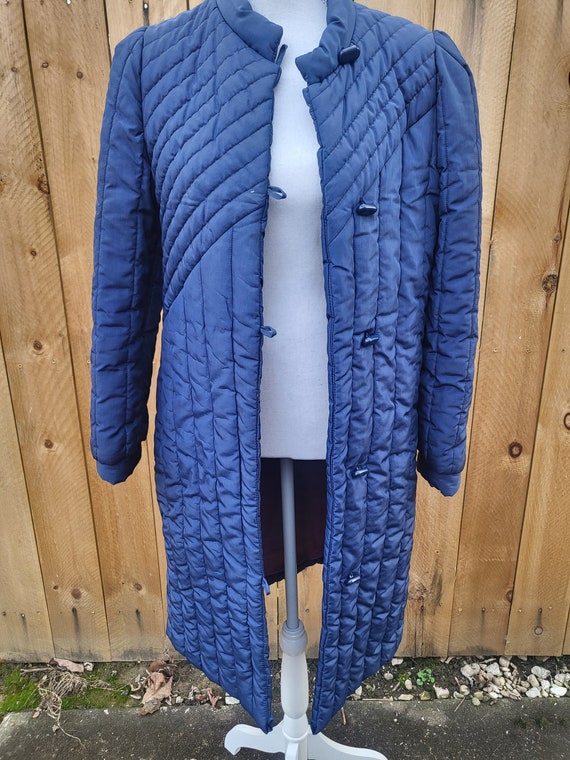 Retro Mid Length Blue Vintage Puffer Jacket Coat 8