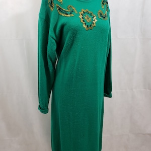 Green and Gold Sequin Vintage Sweater Tunic Dress