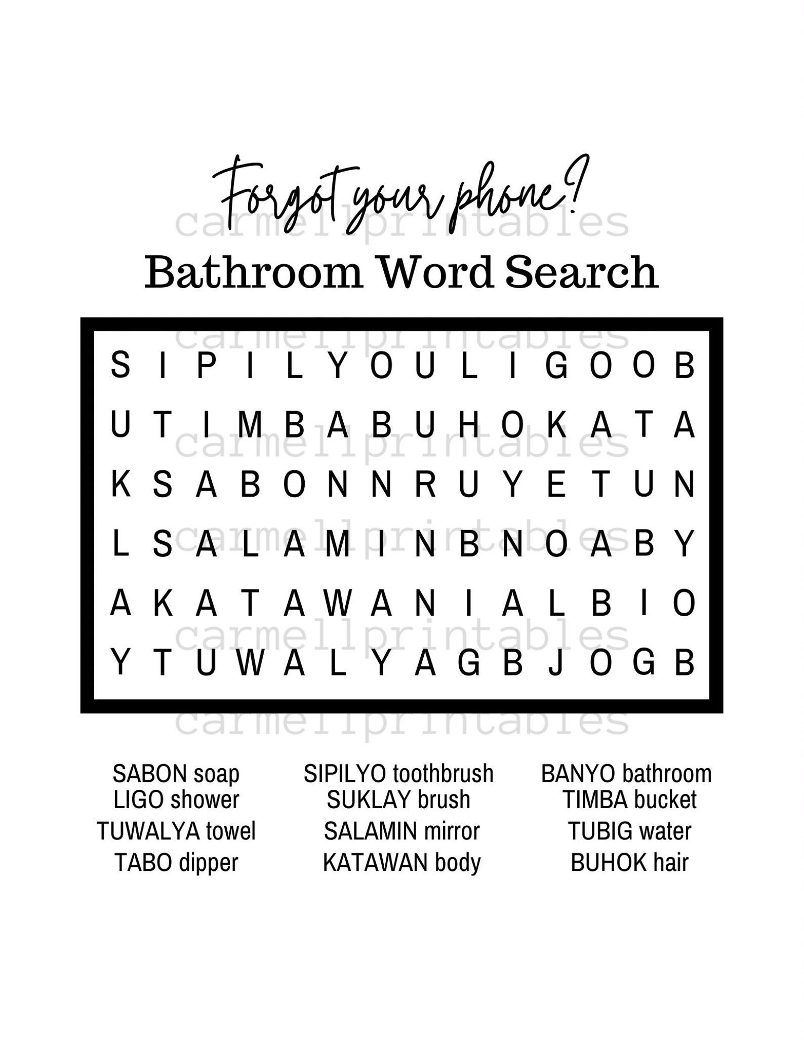filipino print bathroom wall art word search tagalo etsy