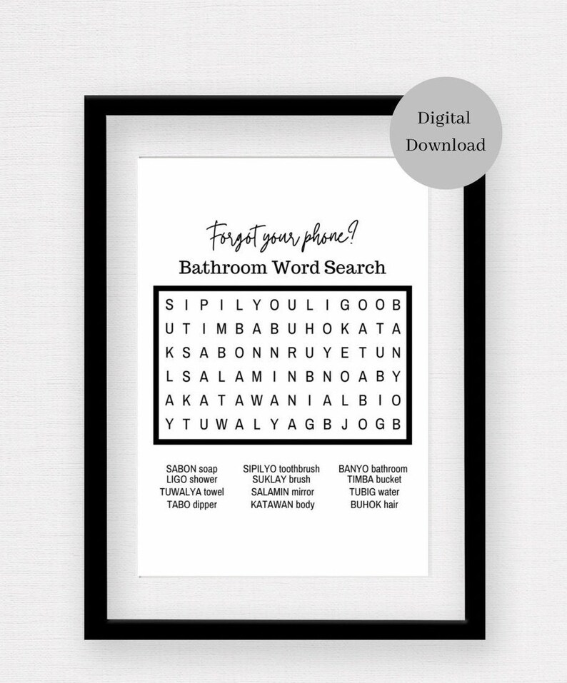 filipino print bathroom wall art word search tagalo etsy