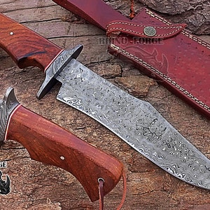 Handmade Damascus Steel Hunting Knife: Rosewood Handle, Raindrop Pattern
